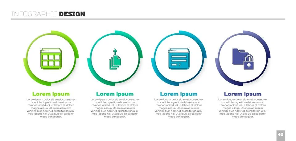 Set Browser files, Data export, window and Folder and lock. Business infographic Stock Illustration