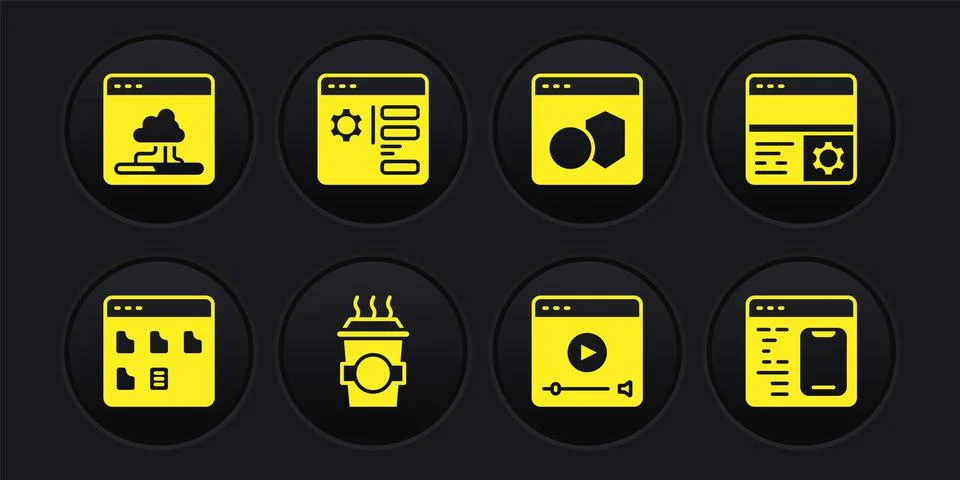 Set Browser files, Debugging, Coffee cup to go, Online play video, Software 스톡 일러스트