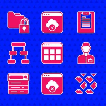 Set Browser files, Failed access cloud storage, Data stream, Analyst engineer Stock Illustration