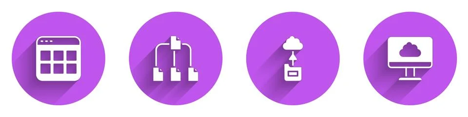 Set Browser files, Folder tree, Cloud technology data transfer and icon with Stock Illustration