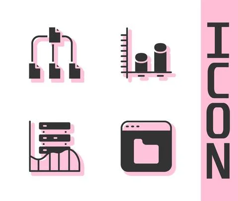 Set Browser files, Folder tree, Server, Data, Web Hosting and analysis icon Stock Illustration