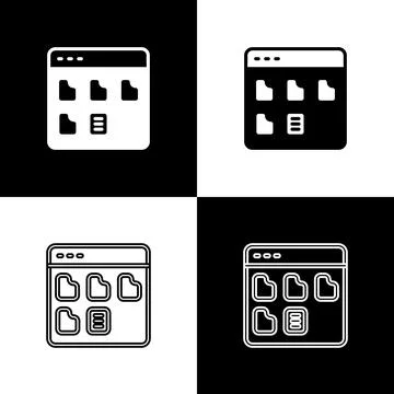Set Browser files icon isolated on black and white background. Vector Ilustración de archivo