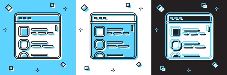 Set Browser files icon isolated on blue and white, black background. Vector Stock Illustration
