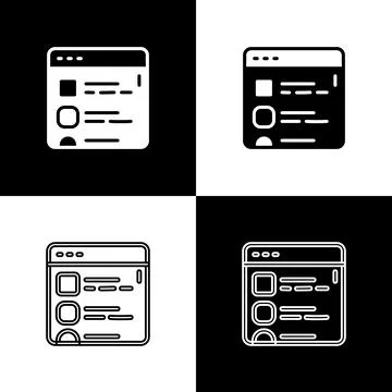 Set Browser files icon isolated on black and white background. Vector Illustrazione stock