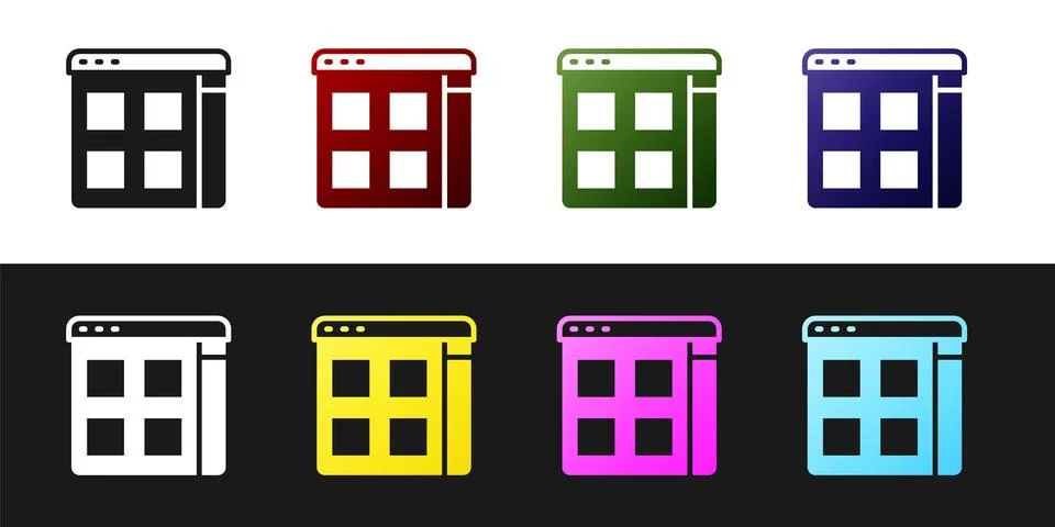 Set Browser files icon isolated on black and white background. Vector Stock Illustration