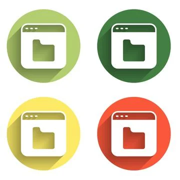 Set Browser files icon isolated with long shadow background. Color circle b.. Stock Illustration