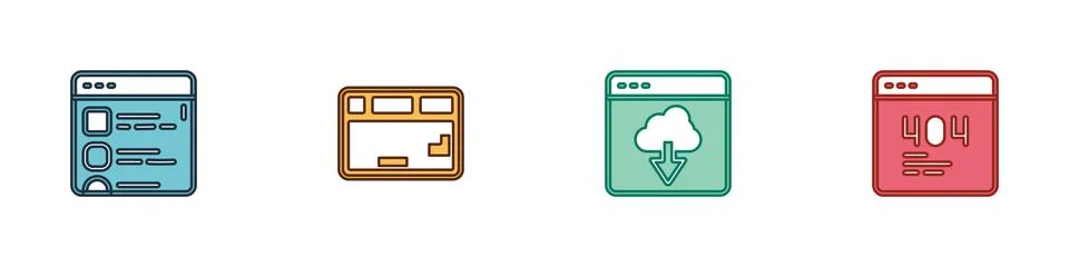 Set Browser files, Keyboard, Cloud technology data transfer and Page with 404 Illustrazione stock