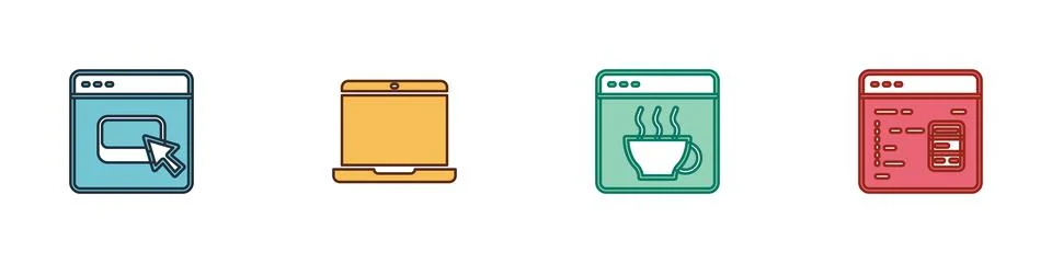 Set Browser files, Laptop, Software and icon. Vector Stock Illustration