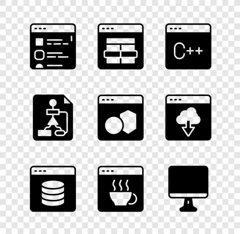 Set Browser files, MySQL code, Software, Server, Data, Web Hosting, Computer Stock Illustration