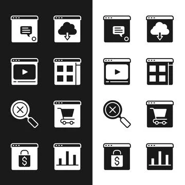 Set Browser files, Online play video, New chat messages notification, Cloud Illustrazione stock