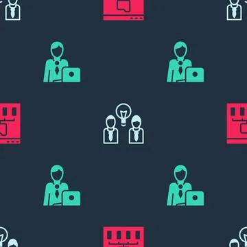 Set Browser files, People with lamp bulb and Businessman on seamless pattern Illustrazione stock