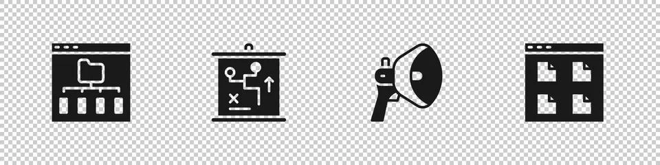 Set Browser files, Planning strategy concept, Megaphone and icon. Vector 스톡 일러스트