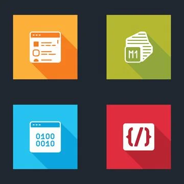 Set Browser files, Processor, Binary code and Programming language syntax icon Stock Illustration