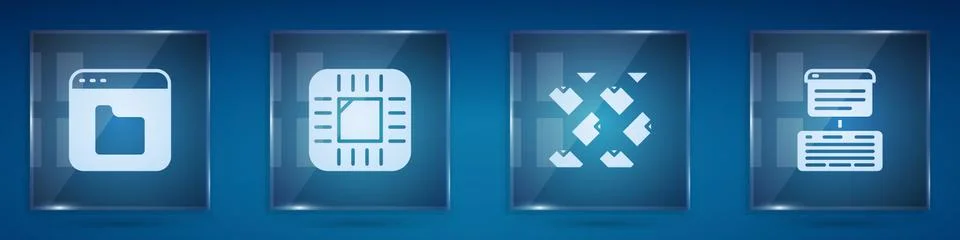 Set Browser files, Processor with CPU, Data stream and Server, Data, Web Hosting Stock Illustration