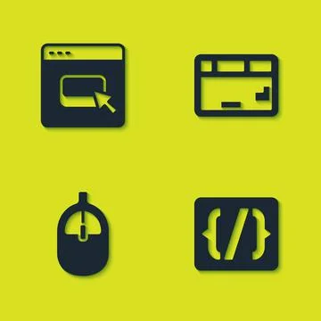 Set Browser files, Programming language syntax, Computer mouse and Keyboard icon Stock Illustration