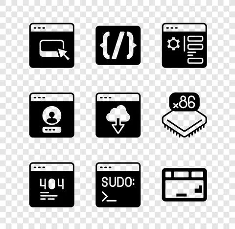 Set Browser files, Programming language syntax, setting, Page with 404 error Stock-Illustration