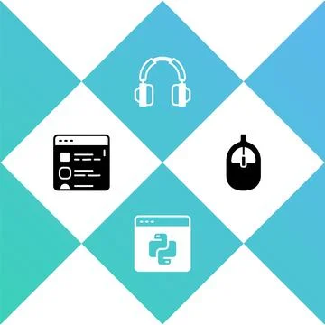 Set Browser files, Python programming language, Headphones and Computer mouse Stock Illustration