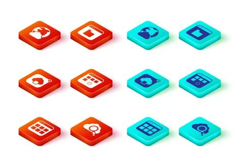 Set Browser files, Search cloud computing, Cloud technology data transfer Stock Illustration