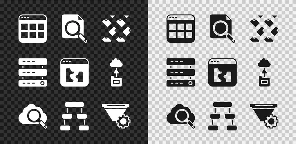 Set Browser files, Search concept with folder, Data stream, cloud computing Illustrazione stock