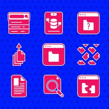 Set Browser files, Search concept with folder, Broken, Data stream, File do.. Illustrazione stock