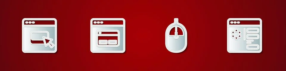 Set Browser files, Search engine, Computer mouse and setting icon. Vector 스톡 일러스트