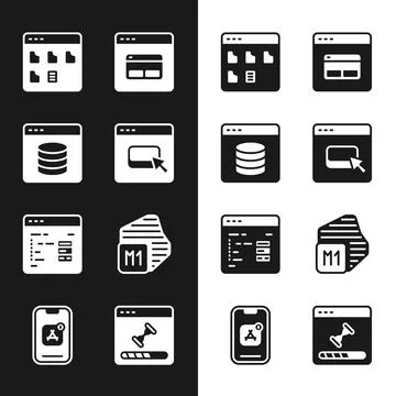Set Browser files, Server, Data, Web Hosting, Search engine, Software, Proc.. Stockillustratie