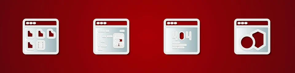 Set Browser files, Software, Page with 404 error and icon. Vector Stock Illustration