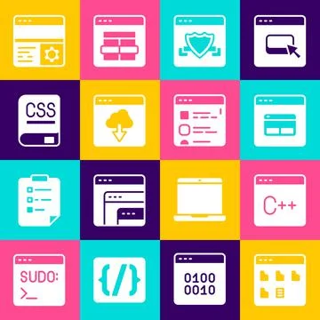 Set Browser files, Software, Search engine, with shield, Cloud technology data Illustrazione stock