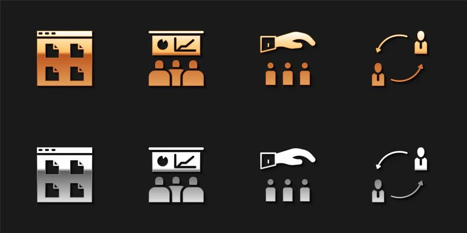 Set Browser files, Training, presentation, Boss with employee and Human Stockillustratie