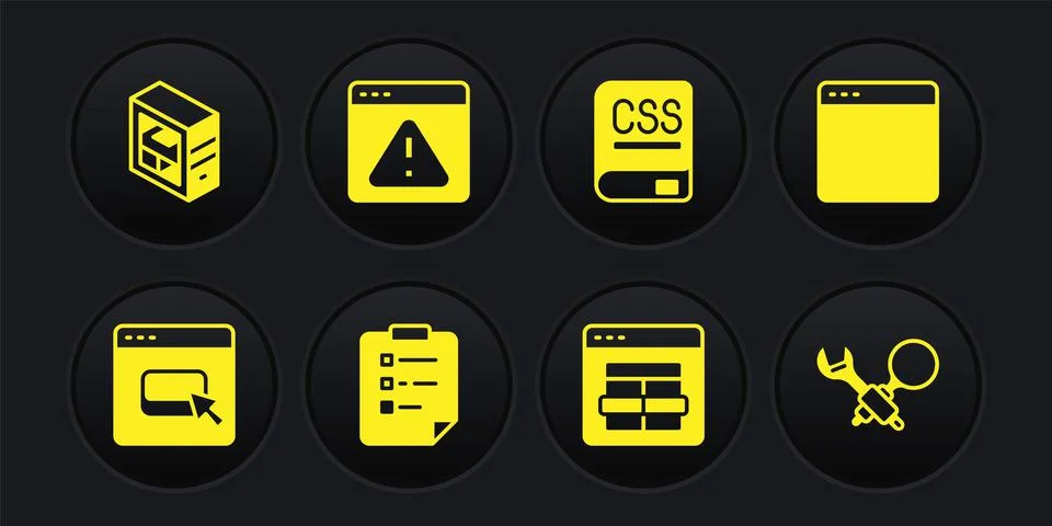 Set Browser files, window, Clipboard with checklist, MySQL code, Books about Stock Illustration
