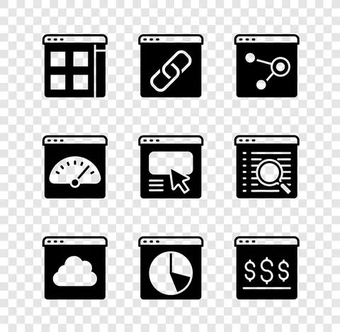 Set Browser files, window, Cloud technology data transfer, Graph chart Stock Illustration