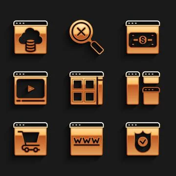 Set Browser files, window, with shield, Online shopping on screen, play video イラスト素材