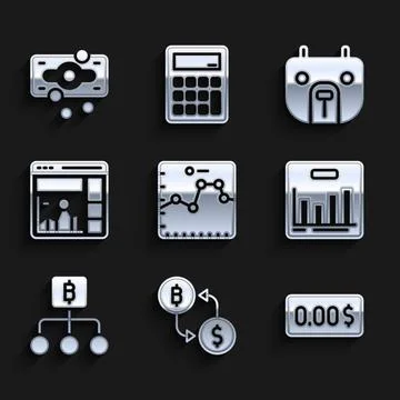 Set Browser with growth graph, Cryptocurrency exchange, Zero cost, Pie chart 스톡 일러스트