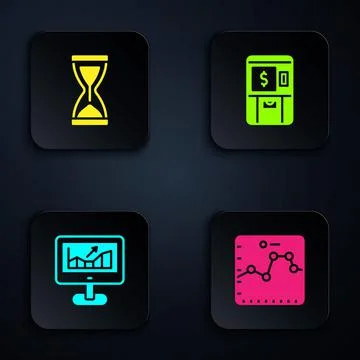Set Browser with growth graph, Old hourglass, Computer and ATM and money. Black Illustrazione stock
