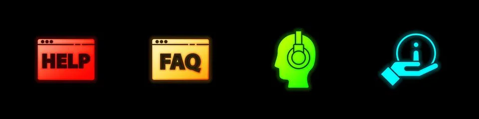 Set Browser help, FAQ, Support operator in touch and Information icon. Vector Ilustración de archivo