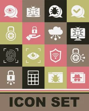 Set Browser incognito window, Cyber security, System bug on monitor, Lock hand Stock Illustration