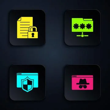 Set Browser incognito window, Document and lock, with shield and Folder password Stock Illustration