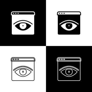 Set Browser incognito window icon isolated on black and white background.  .. Stock Illustration