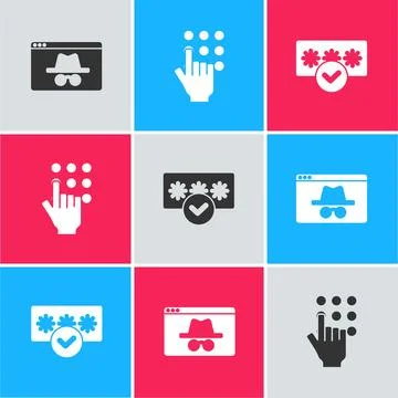 Set Browser incognito window, Password protection and  icon. Vector イラスト素材