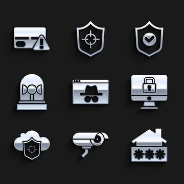 Set Browser incognito window, Security camera, House with password, Lock on Stockillustratie
