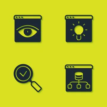 Set Browser incognito window, Server, Data, Magnifying glass with check mark and Stock Illustration