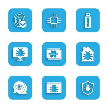 Set Browser incognito window, System bug, House system, Eye scan, USB flash Stock Illustration