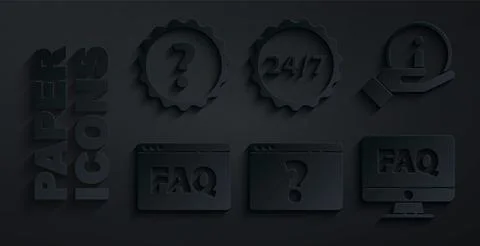 Set Browser with question mark, Information, FAQ, Computer monitor and, Clock 24 Stock Illustration