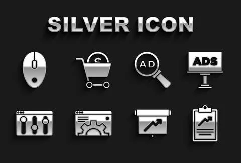 Set Browser setting, Advertising, Clipboard with graph chart, Board, Computer Ilustración de archivo