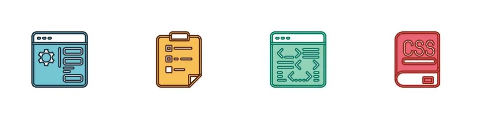 Set Browser setting, Clipboard with checklist, Software and Books about Stock Illustration