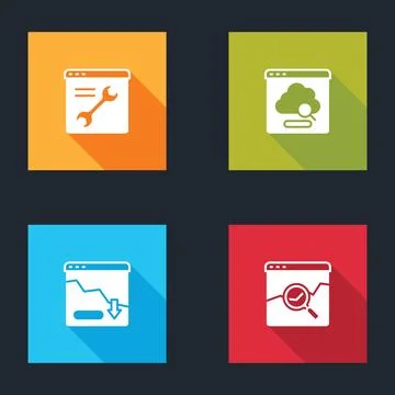 Set Browser setting, Cloud technology data transfer, Financial growth decrease Illustrazione stock