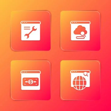 Set Browser setting, Cloud technology data transfer, Online shopping on scr.. Stockillustratie