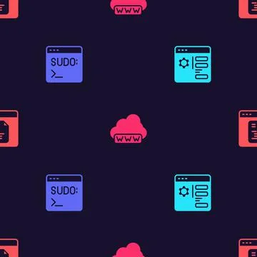 Set Browser setting, Code terminal, Web development and Software on seamless Stock Illustration
