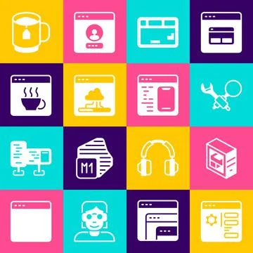 Set Browser setting, Computer, Debugging, Keyboard, Cloud technology data Illustrazione stock