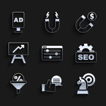 Set Browser setting, Customer product rating, Chess, SEO optimization, Lead Illustrazione stock